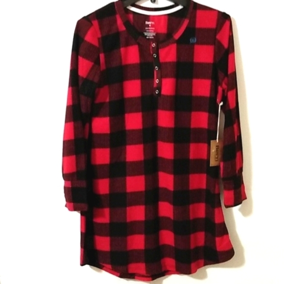 BORN RED BLACK PLAID LONG SLEEVE PAJAMA LOUNGE DRESS SIZE MEDIUM NWT - Picture 4 of 5